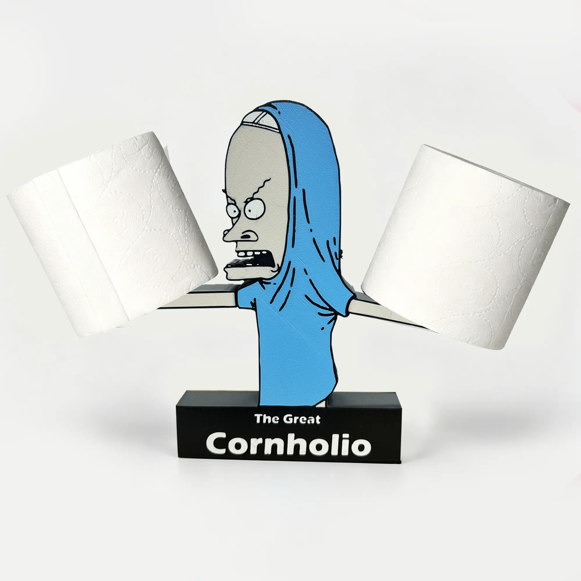 " Cornholio Toilet Paper Holder - Double Roll Tissue Stand with Character Design, Fun Functional Bathroom Organizer & Restroom Accessory"