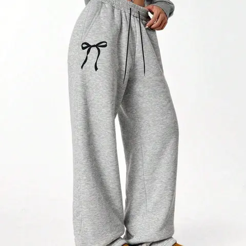 Tween Girls' Basic Casual Detail Sweatpants, Butterfly Print Y2K Style Loose-Fit Wide-Leg Pants, Perfect for Autumn & Winter Seasons