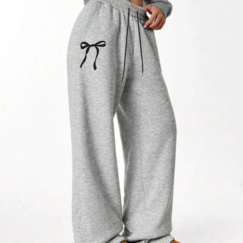 Tween Girls' Basic Casual Detail Sweatpants, Butterfly Print Y2K Style Loose-Fit Wide-Leg Pants, Perfect for Autumn & Winter Seasons