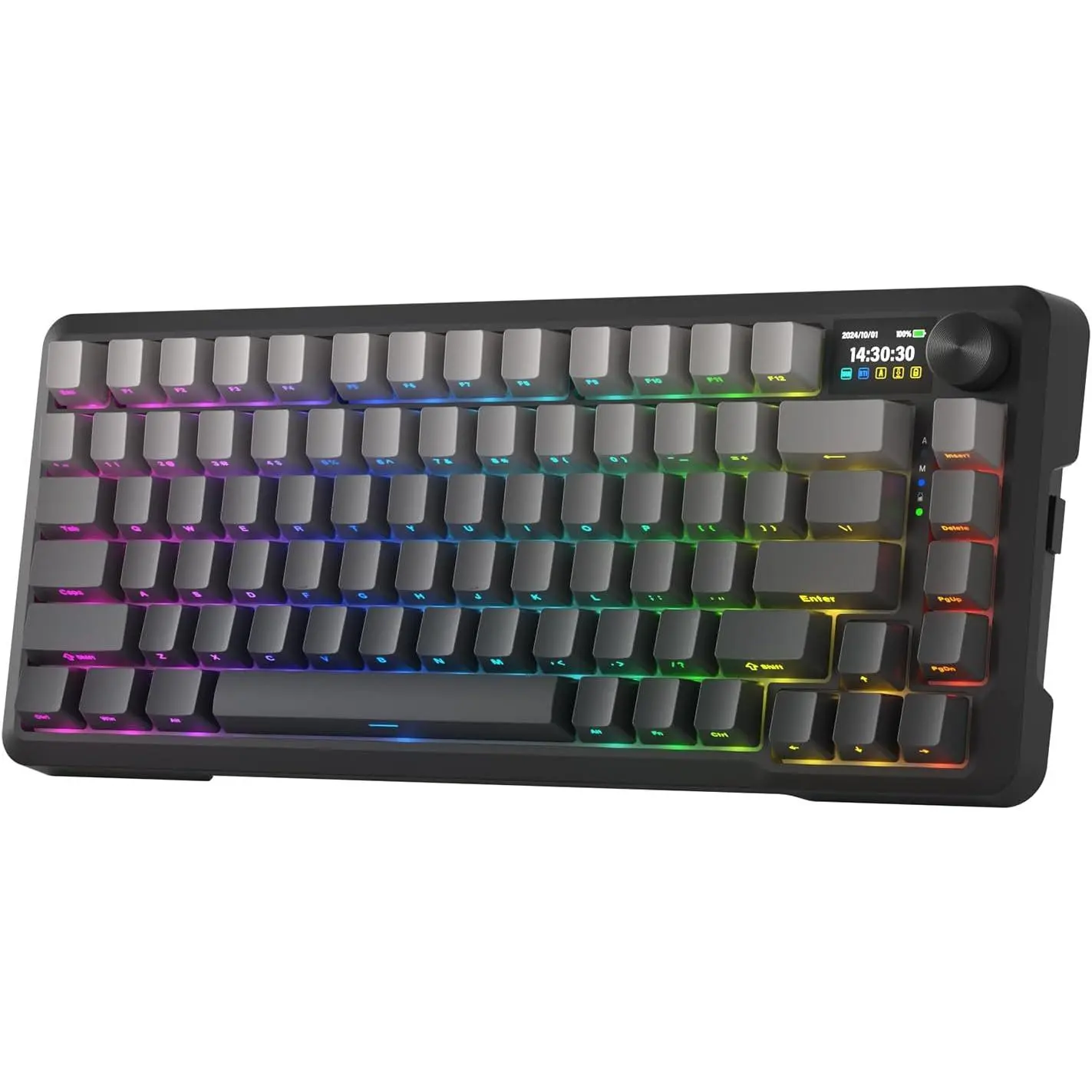 Redragon K724 PRO Wireless Gasket Gaming Keyboard w/Hype 1.14’’ TFT Screen & Knob, 81-Key 75% Mechanical Keyboard, 5-Layer Noise Dampening, Hot-Swap South-Facing RGB Socket, Gradient PBT Keycaps,summerwins
