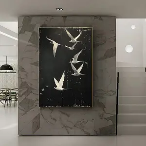 Original Black and White Flying Bird, Abstract Animal Painting, Modern Living Room Home Decor, Gifts for Peace Lovers, Home Decor