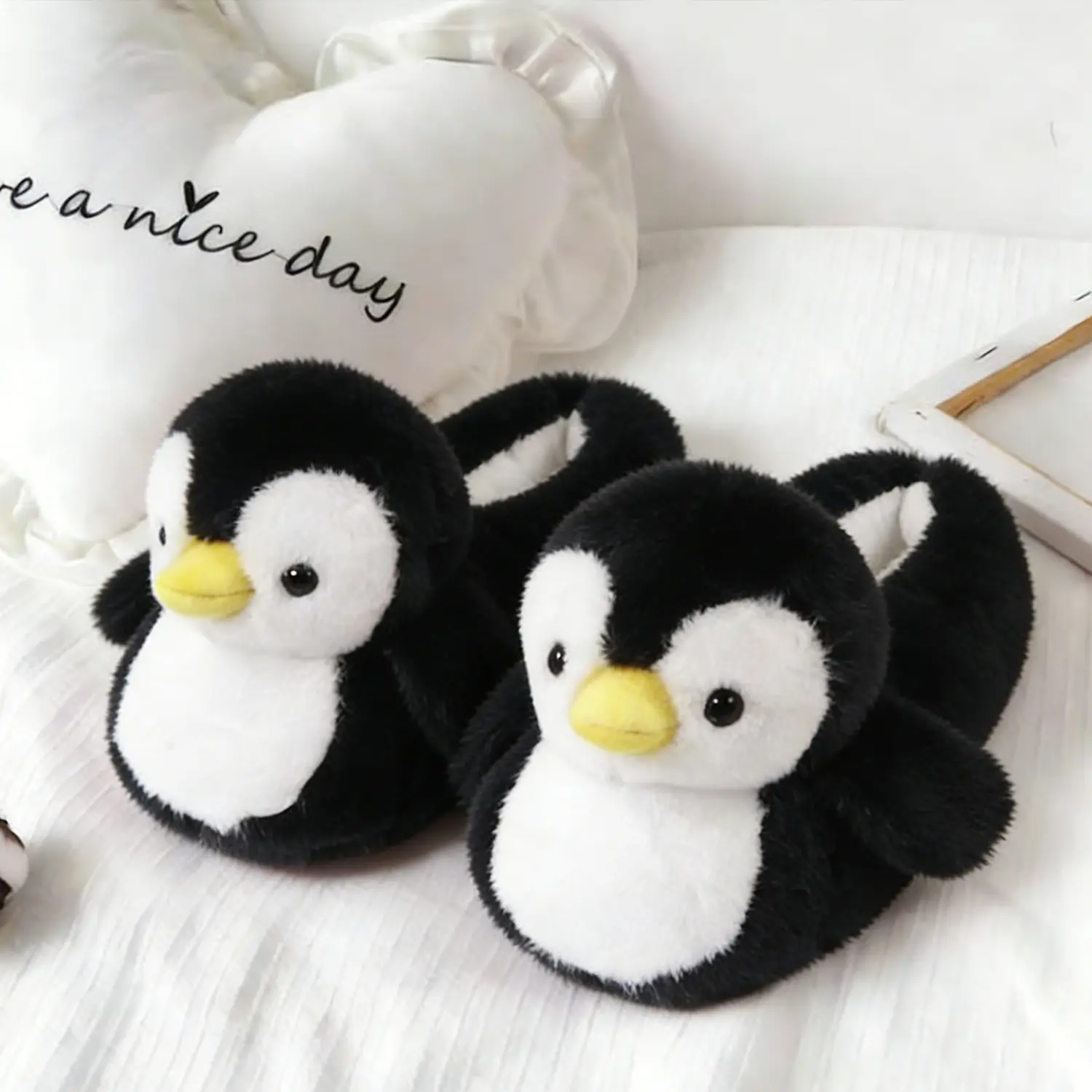 Women's Winter Fuzzy Warm Plush Penguin Slippers with 3D Beak Pattern, Cozy Indoor Home Footwear, Ideal Gift Option, Fuzzy Warm Slippers, Slip On, Tpu, Soft Plush, Casual