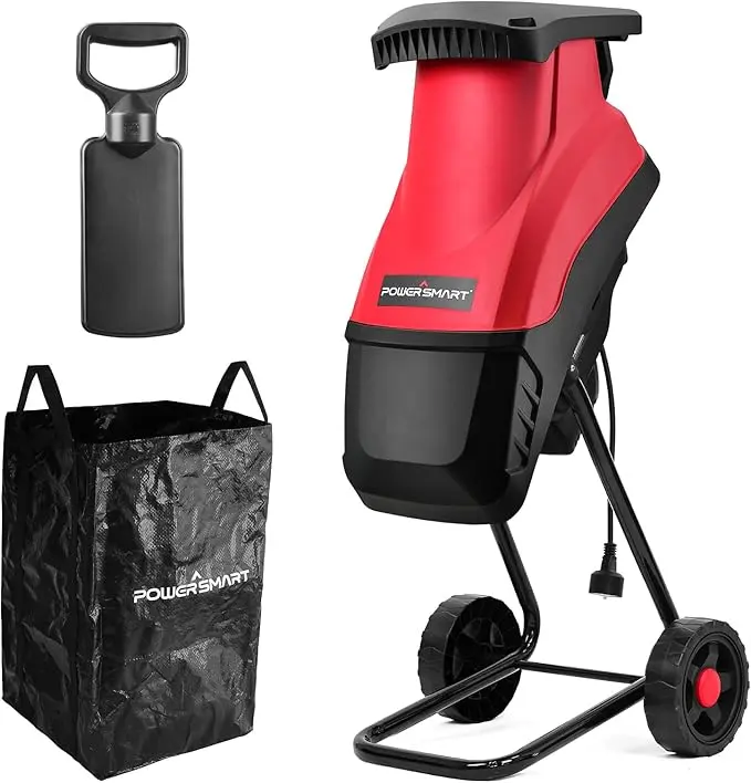 PowerSmart Woodchipper - 120V 15A Corded Electric Wood Chipper Shredder, 45mm Branch Cutting Capacity, Easy Mobility, Effortless Shredding, Home Garden Tool with Collection Bag, PS10