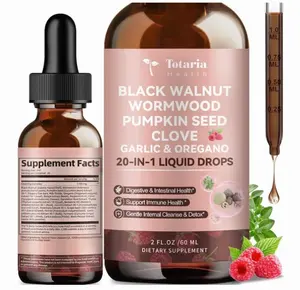 Totaria 20 in 1 Black Walnut Wormwood Tincture - Clove,Pumpkin Seed,Garlic,Oregano,Berberine - Gentle Gut Cleanse & Digestive Health - Alcohol-Free,Gut-Friendly -Raspberry Flavor - 2FL
