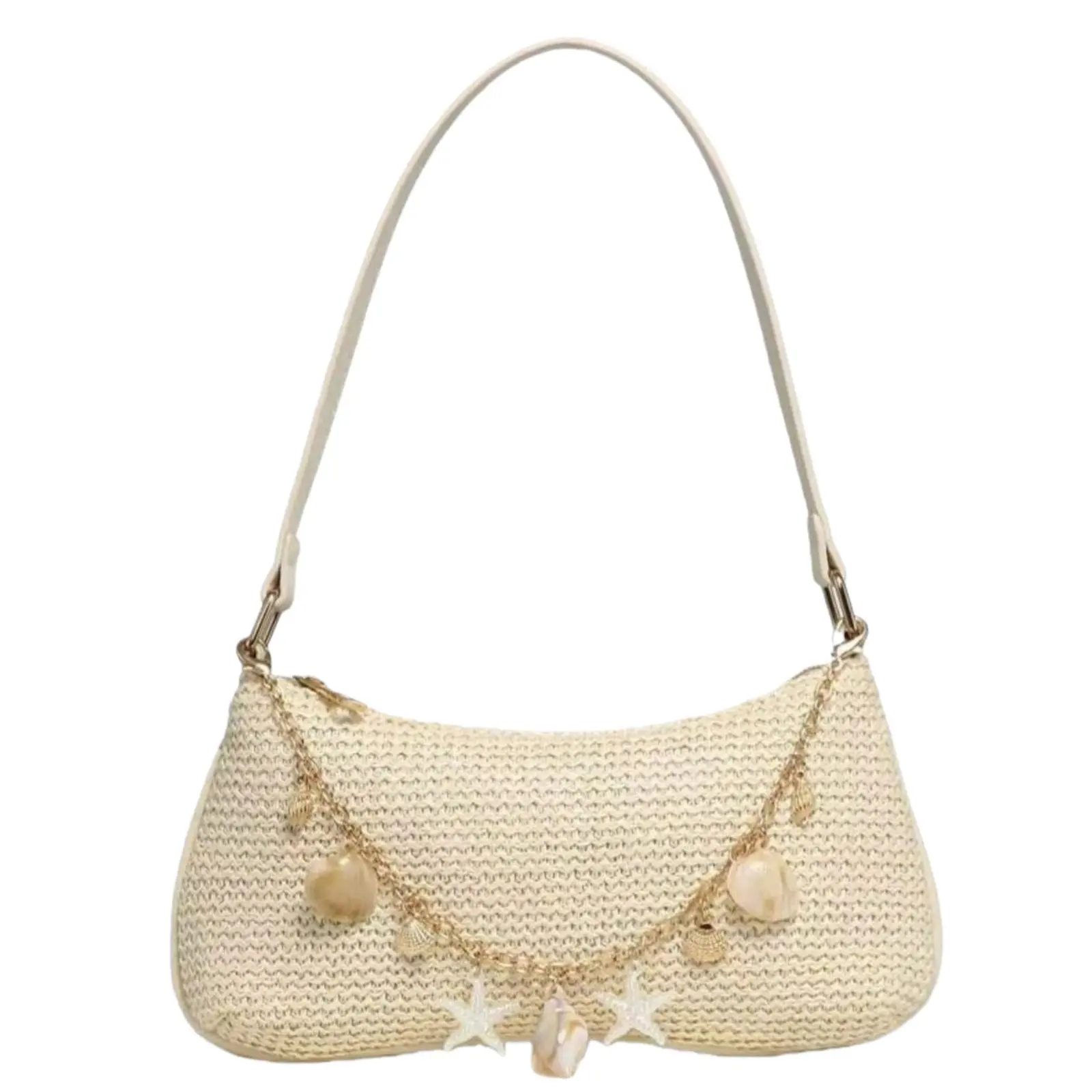 Women's Vintage Resort Ocean Shoulder Bag, Creature Faux Pearl Handbag Purse Woman Cherry Faux Fur Tail Woven Crossbody Bag Handbag Underarm Bag Beach Bag Suitable for Dates, Outings, Vacations