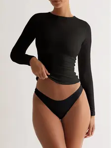 Women's Solid Round Neck Sports Tee, Long Sleeve Crew Neck T-Shirt for Yoga Gym Workout, Ladies Sportswear for All Seasons, Athletic Yoga Shirts