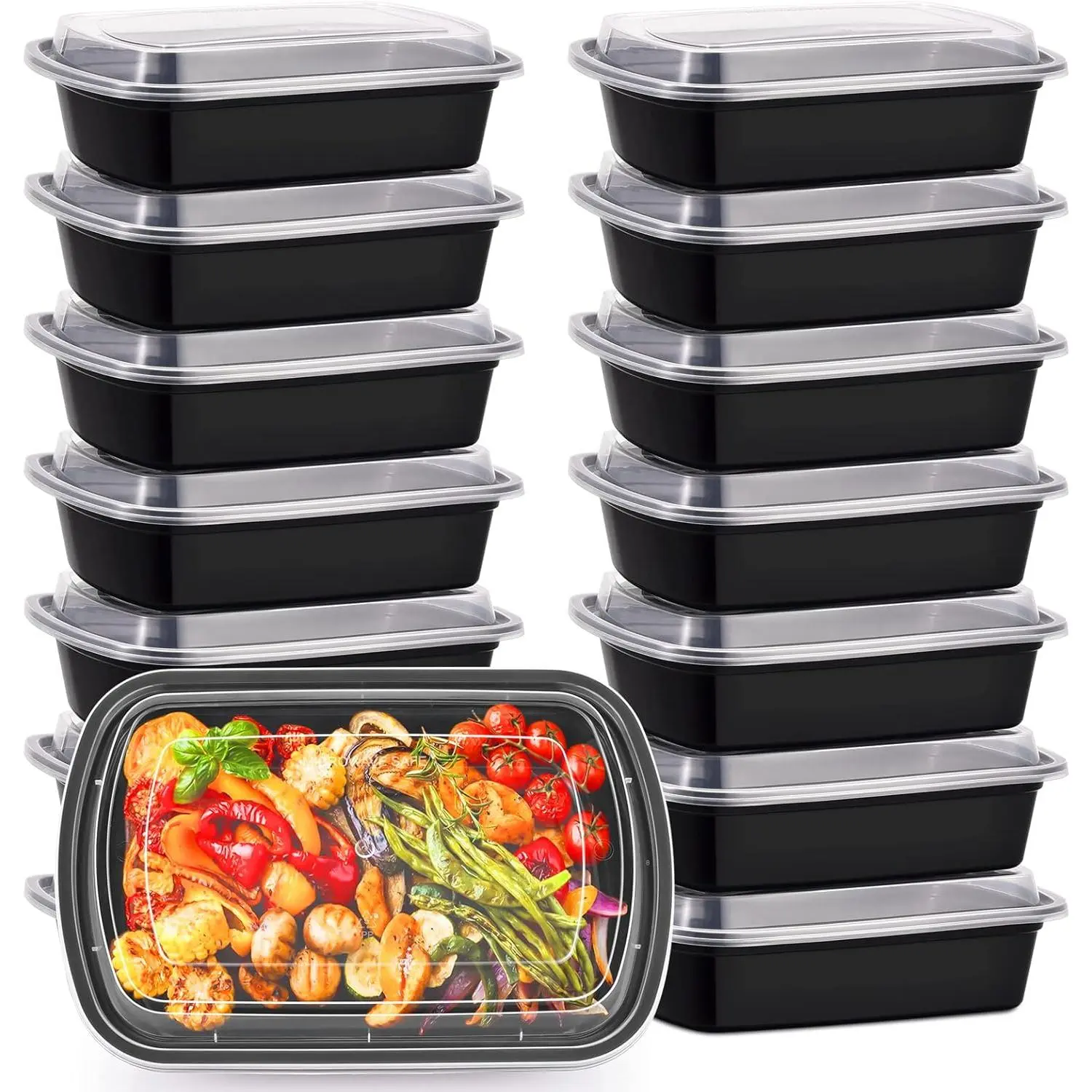38oz Extra Large Thick Plastic Food Containers with Lids - 30-Pack Reusable Lightweight BPA-Free Kitchen Storage Bento Boxes, Stackable, Microwave/Freezer/Dishwasher Safe
