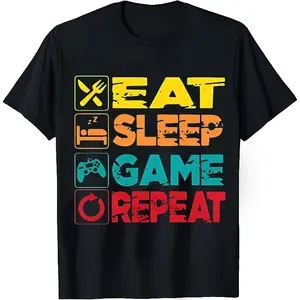 🎯✨[Graphic Hoodie]Eat Sleep Game Repeat Gift T-Shirt Funny Gamer Graphic Tee Short Sleeve Casual Menswear Top Gaming Humor Shirt Unisex Everyday Streetwear Tee Hilarious Gamer Gift Idea For Men Women Teens Friends Fans Players