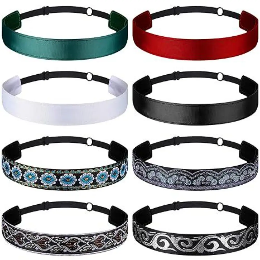 8 Pcs Woman Elastic Headband Adjustable Non Slip Velvet Lined Headbands Solid Color Boho Hair Bands for Women Sport Yoga Work Makeup Stylish Hairband(Classic Style)