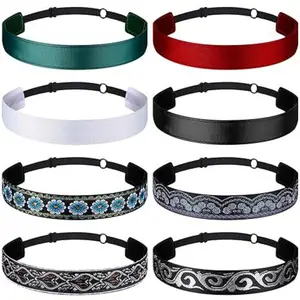 8 Pcs Woman Elastic Headband Adjustable Non Slip Velvet Lined Headbands Solid Color Boho Hair Bands for Women Sport Yoga Work Makeup Stylish Hairband(Classic Style)