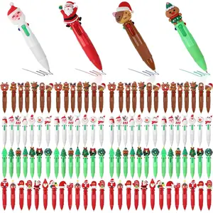 120 count Mini Christmas 4-in-1 Ballpoint Pen, Multicolor Retractable 0.5mm Santa Snowman Writing Pens for Xmas Gifts Office Supplies