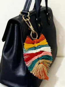 Bohemian Rainbow Leaf Tassel Keychain,Tassels Pendant with Golden Lobster Clasp,Boho Fringe Bag Charm,Keychain For Bags,Ombre Macrame Tassel Keychain,Macrame Tassel Fringe Decoration