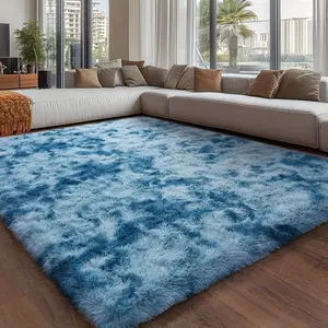 AAFKK Soft Shag Rugs For Bedroom, Tie-dye Peacock Blue Fluffy Shaggy Rugs For Living Room Nursery, Luxury Modern Plush Carpet Girls Boys Kids Room Dorm Indoor Home Decor, Upgrade Non-Slip