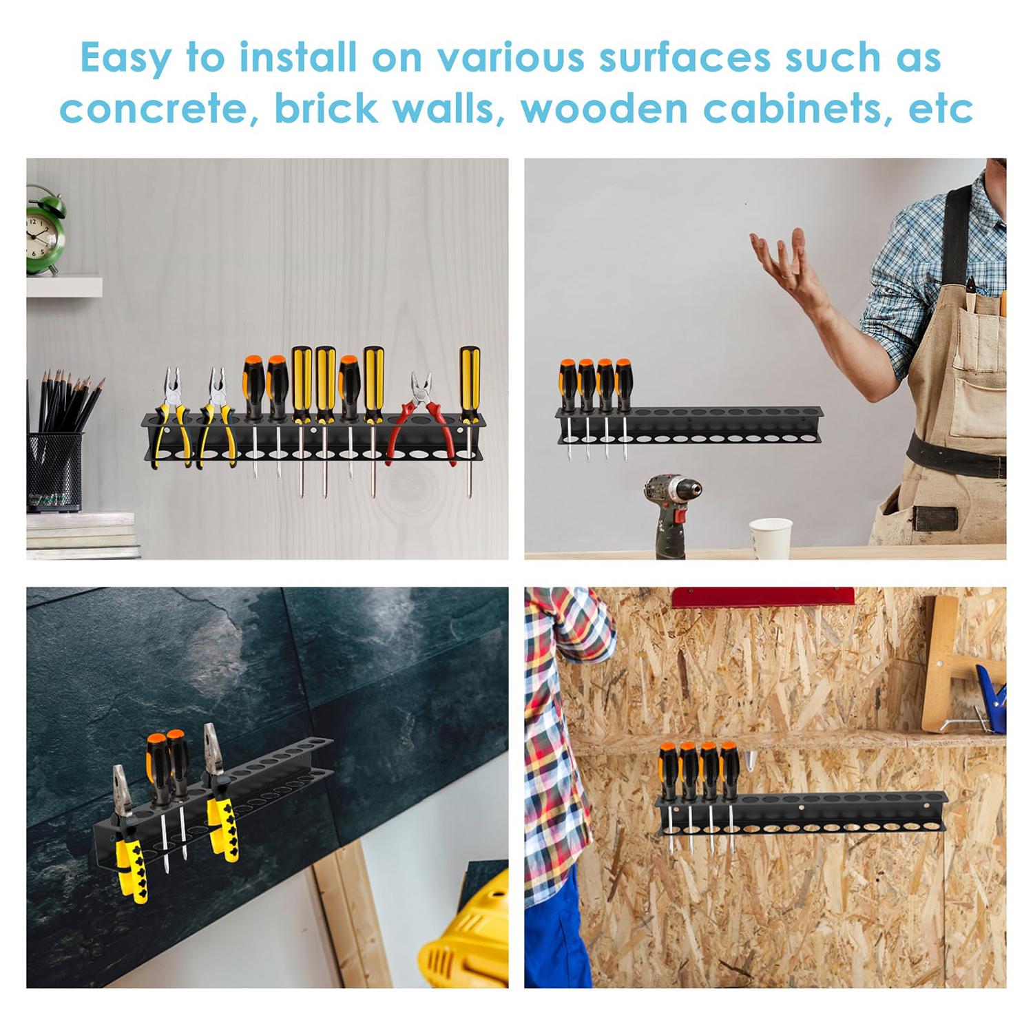 2 Pack Screw Driver Holder Wall Mount,Screwdriver Organizer, Metal Plier Organizer Wall Mount, Screwdriver Garage Tool Storage Rack for Garage Workshop Workbench Edge Tool Chest Cart