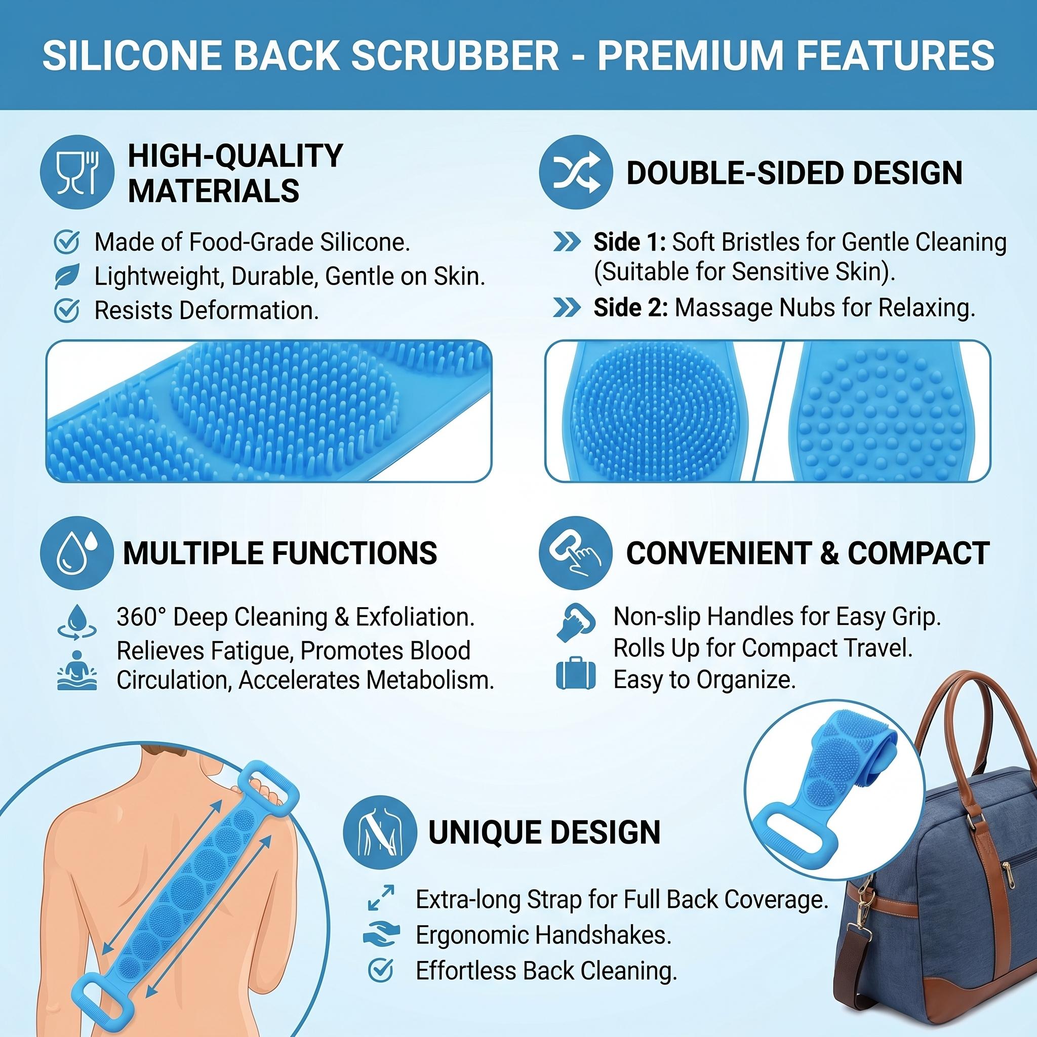 1PCS Silicone Bath Brush – Double-Sided Exfoliating Back Scrubber with Mesh Sponge, Shower & Bath Tool, Bathroom Self-Care Accessory for Easy At-Home Body Care 1PCS Silicone Bath Brush – Double-Sided Exfoliating Back Scrubber with Mesh Sponge, Shower & Bath Tool, Bathroom Self-Care Accessory for Easy At-Home Body Care