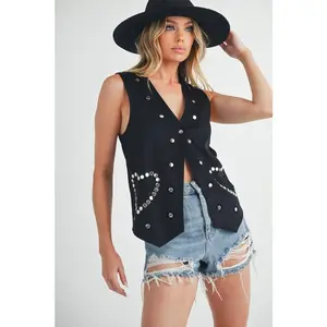 Aemi + Co Heart Rivet Detail Suede Vest Coat