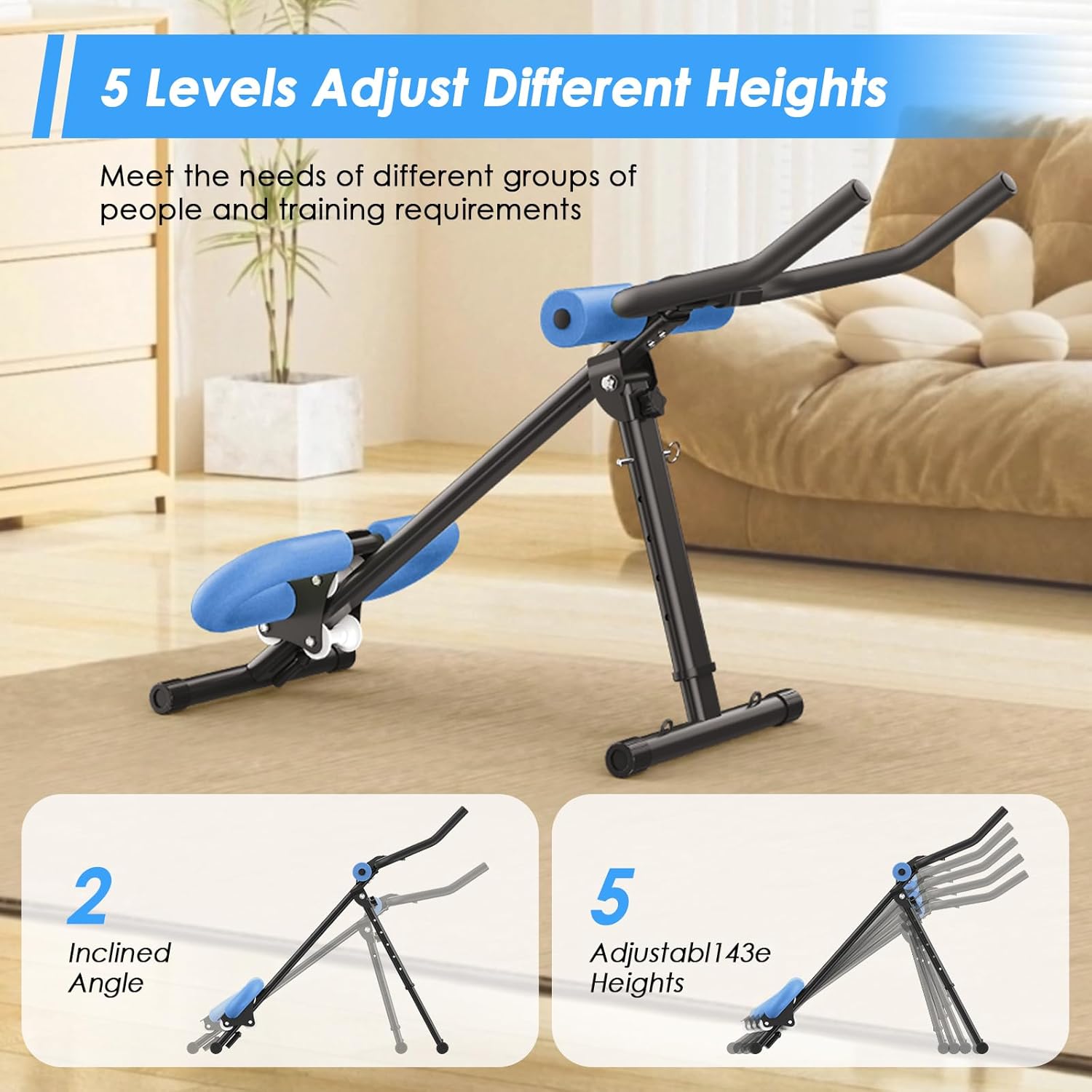 Adjustable Ab Trainer for Home Exercise Abdominal Core Machine Abs Crunch Machine Foldable Stomach Workout Equipment for Women Men 330LBS Capacity