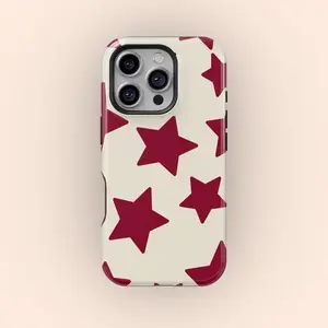 Retro Stars Celestial Red Smartphone Case, Y2K Aesthetic Flat Protector, Red Star Cellphone Shell Accessory Suitable for iPhone 11, 12, 13, 14, 15, 16, 17 Pro Max, Air, Plus