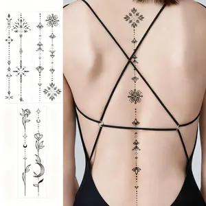 3pcs Geometric Lines Floral Lace Tattoo Set, Waterproof Temporary Tattoos for Women, Realistic Flower & Moon Designs, Long-Lasting, Tattoo Stickers
