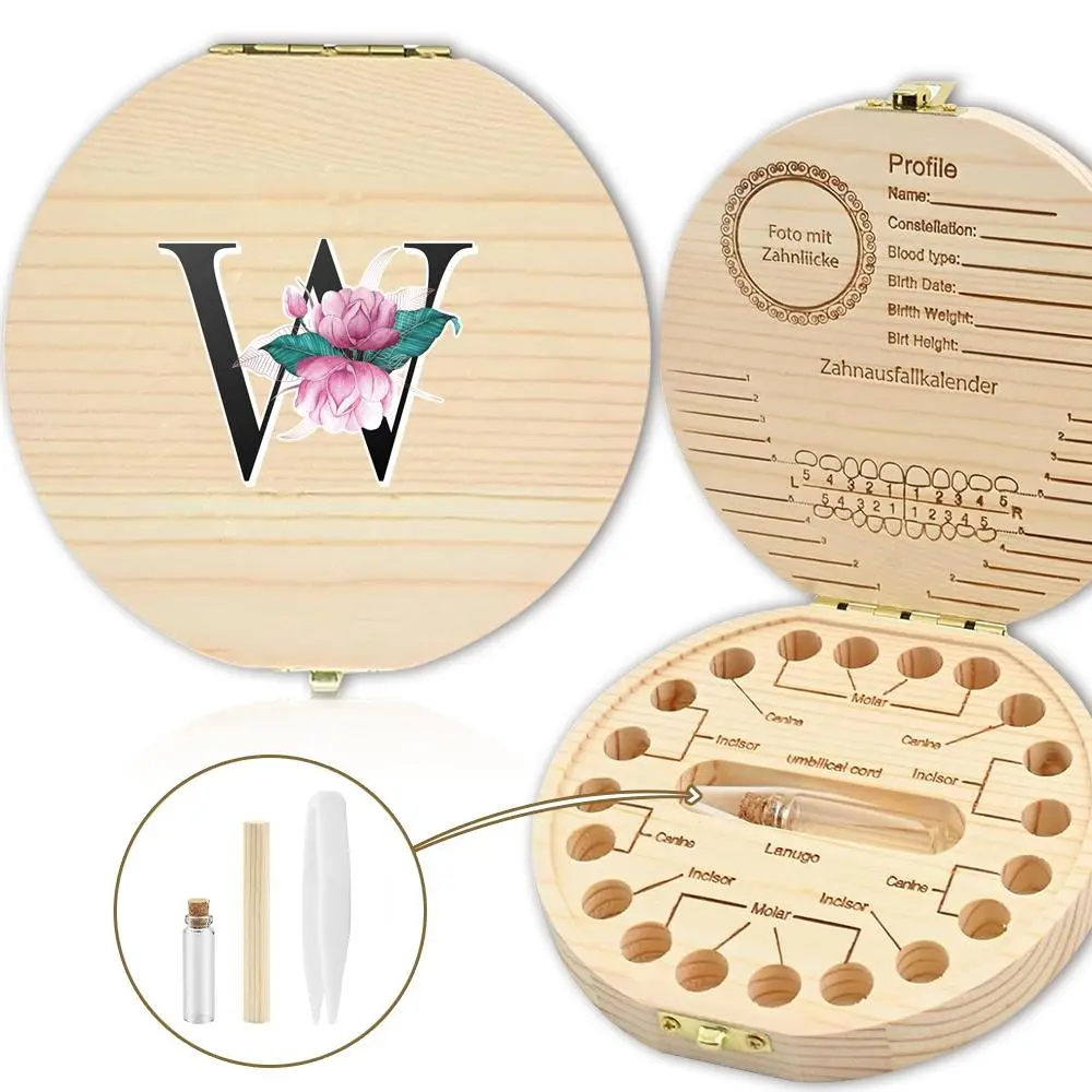 Wooden Flower & Letter Pattern Tooth Fairy Box, 1 Count Baby Milk Teeth Organizer, Durable Newborn Memory Box, Home Organizer
