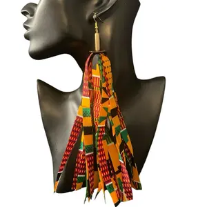 African Print Fringe Earrings