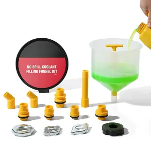 87009 No-Spill Coolant Filling Plastic Funnel Kit | Universal Radiator Funnel for Auto Mechanics | Adapters Help Funnel Fit the Radiator of  Every Consumer  | White