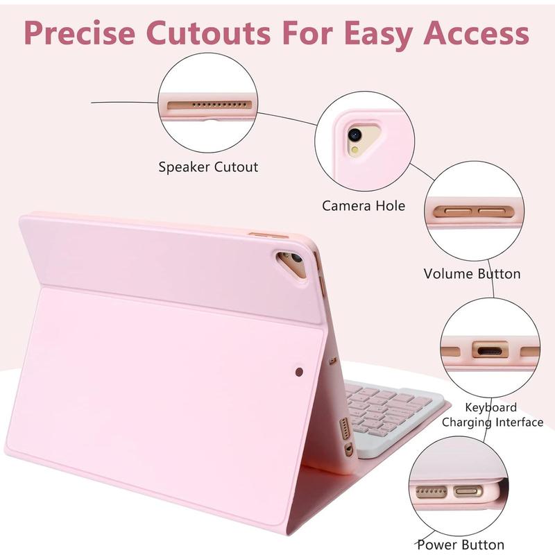 Keyboard Case for iPad 10.2" 9th 8th 7th Generation, with Detachable  and Pencil Holder, 10.2 Inch/iPad Air 10.5"(3rd Gen)/iPad Pro 10.5 in, Auto Sleep/Wake Function (Pink)