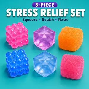 3 Pcs Slow Rising Squishy Toy Set, Transparent Jelly Stress Relief Balls, Squeeze Sensory Fidget Toys for Adults & Kids, Calm Down Gift