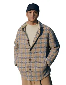 Men's Flannel Plaid Shirt Cotton Fleece Lined Lapel Collar Buttoned Long Sleeve Jackets Flannel Shirt for Men