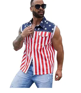YXLUOKY Men's American Flag Denim Vest Classic Casual Fashion Sleeveless Jacket Patriotic Tops 98% Cotton 2% Spandex Striped Design for Independence Day & Father's Day Gifts