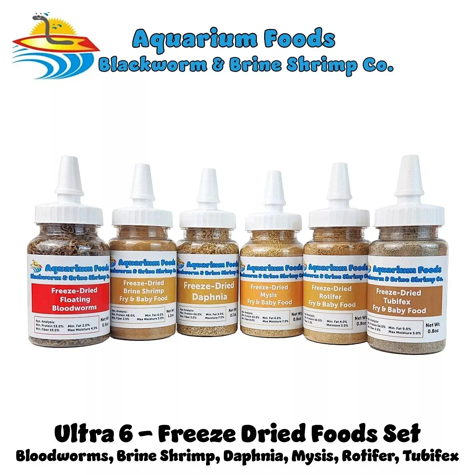 Ultra 6-Pack of Freeze-Dried High Protein Fish Foods. Tubifex Worm Fines, Bloodworms, Brine Shrimp Fines, Daphnia, Rotifers & Mysis Shrimp Fines for Bettas and all Community Tropical Fish. FREE 4-Type Wafer Mix & 12-Type Pellet Mix Included…Bottle