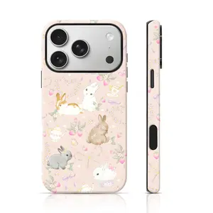 Cute Bunny Phone Case for iPhone 17 Pro Max/16 Pro Max/15Pro Max 15/14/13/12 & Samsung S25 Ultra All Models Double-Layer TPU Shockproof Protective Cover Pastel Floral Rabbit Print