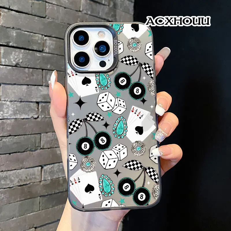 Multi-Model 1.2mm Silicone Soft TPU Shockproof Protective Case for iPhone Series (11,12,13,14,15,15 Pro,16,16 Pro,16 Pro Max,17) - Clear Turquoise Western 8-Ball Stylish Pattern Phone Case, Accessories, Stylish Accessories