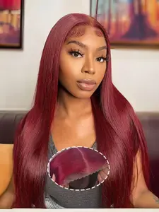 99j Burgundy Wig Ready To Go Glueless Lace Frontal Human Hair Wig Pre Plucked 5X5 Hd Lace Closure Wig Straight Red Hair Wig Lace Front Wigs