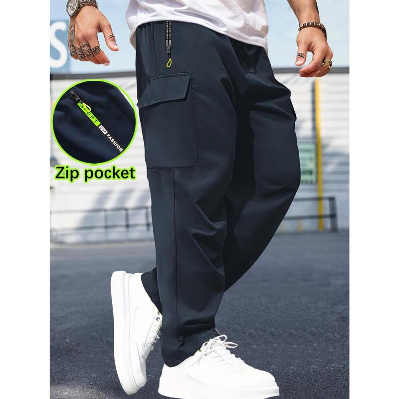 Men's Spring Summer Sport Cargo Pants, Lightweight & Breathable, Printed Zipper Pockets, Functional Cargo Pockets, Drawstring Waist, Great for Running, Training and Daily Outdoor Wear SummerVibes