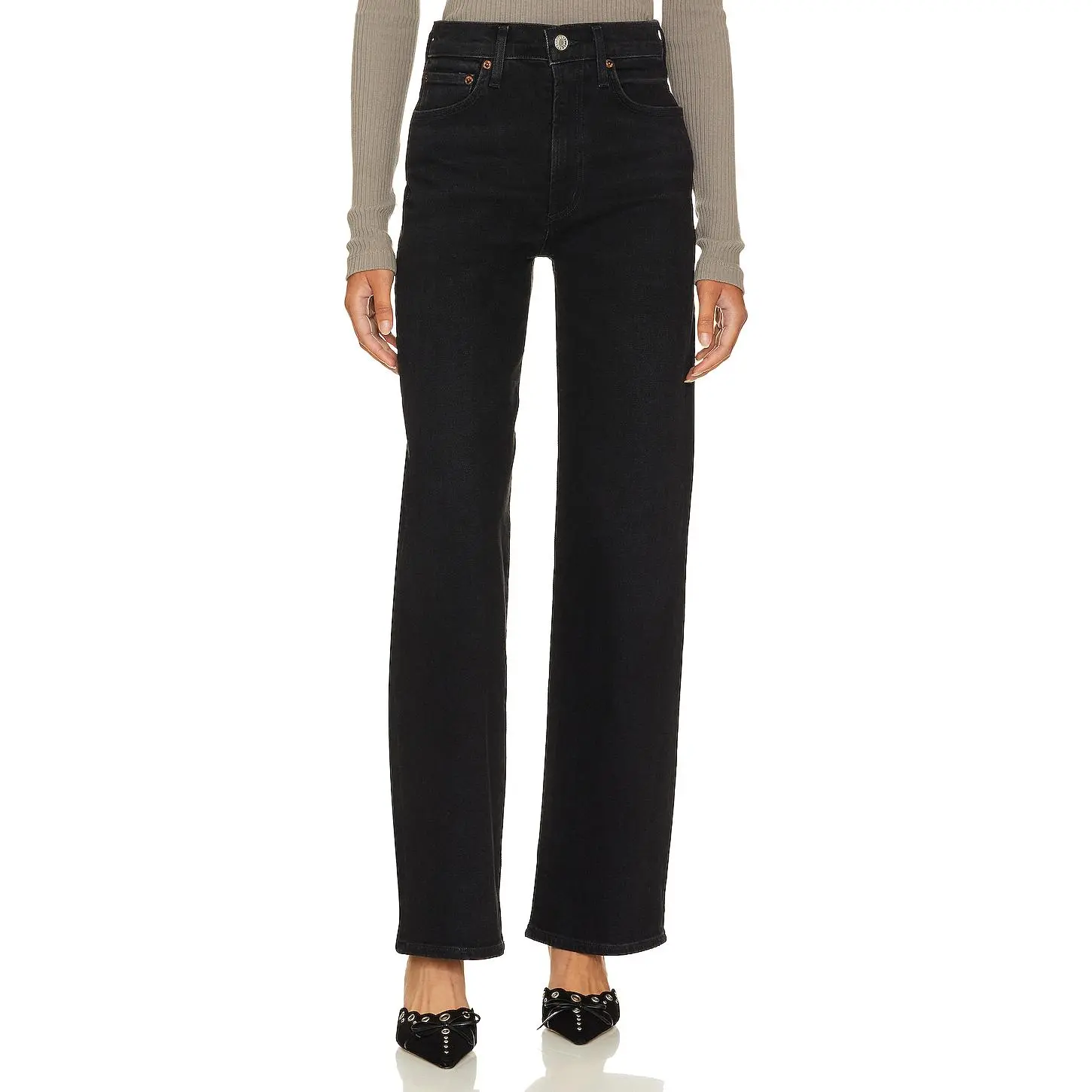 AGOLDE Harper Mid Rise Wide Straight Jeans in Hush