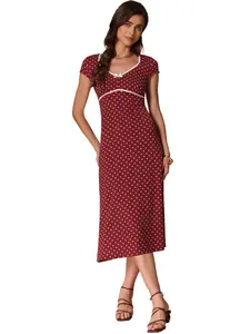 INSPIRE CHIC Women's Cap Sleeve Casual Classic Summer Midi Polka Dot Dresses