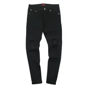 Destroyed Knee Rip Denim Jeans - Black