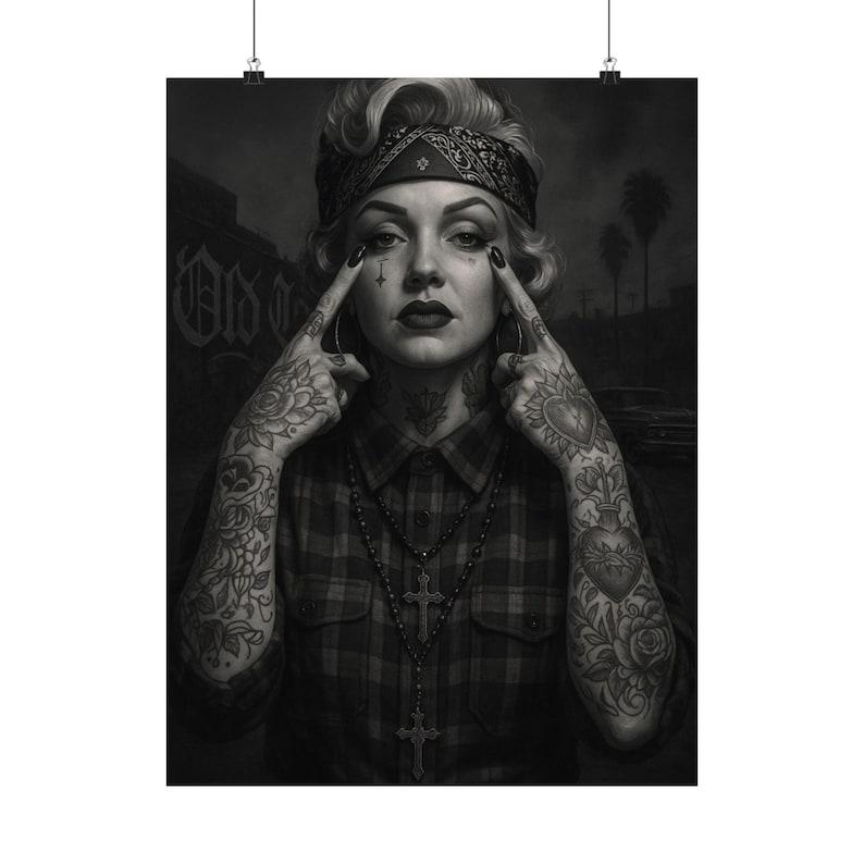 [Sale off up to 50%] Chola-Inspired Tattooed Glam Girl Poster  Urban Latina Street Art Print  Retro Hollywood Meets Gangster Aesthetic Wall Decor, Home Decor