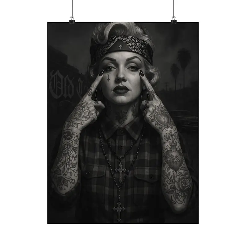 [Sale off up to 50%] Chola-Inspired Tattooed Glam Girl Poster  Urban Latina Street Art Print  Retro Hollywood Meets Gangster Aesthetic Wall Decor, Home Decor