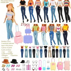 27-Piece Random Doll Clothes & Accessories Set, Fits 11-Inch Dolls, Includes Tops, Pants, Shoes, Hat, Earrings, Bags, Ideal Gift, Clothes for Dolls, Stylish Doll Clothes, Doll Clothing