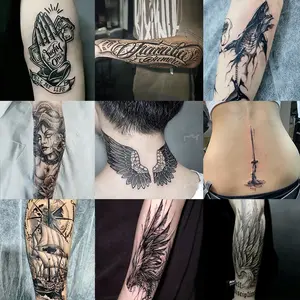 9 herbal tattoo stickers, including sailboats, feathers, sharks, wing elements and other styles, last 7-15 days, waterproof and friction-resistant, the effect is real, suitable for people who are afraid of pain and do not want to get tattoos
