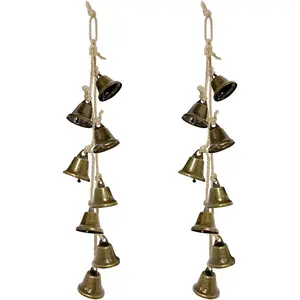 2 Pack 15.75 Inches  Bells for Door Knob, Brass-Colored Iron Bell Strings with 8 Bells,  Supplies Door Bell,   Decor Wind Chimes for  Protection