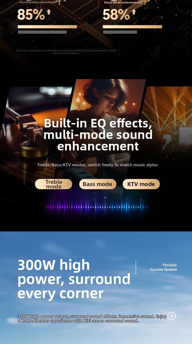 Claison T9 PLUS Outdoor karaoke live streaming speaker, RGB colorful atmosphere lights, dual microphones for high-definition audio, portable power bank, multi-interface compatibility, suitable for live streaming, outdoor use, karaoke.