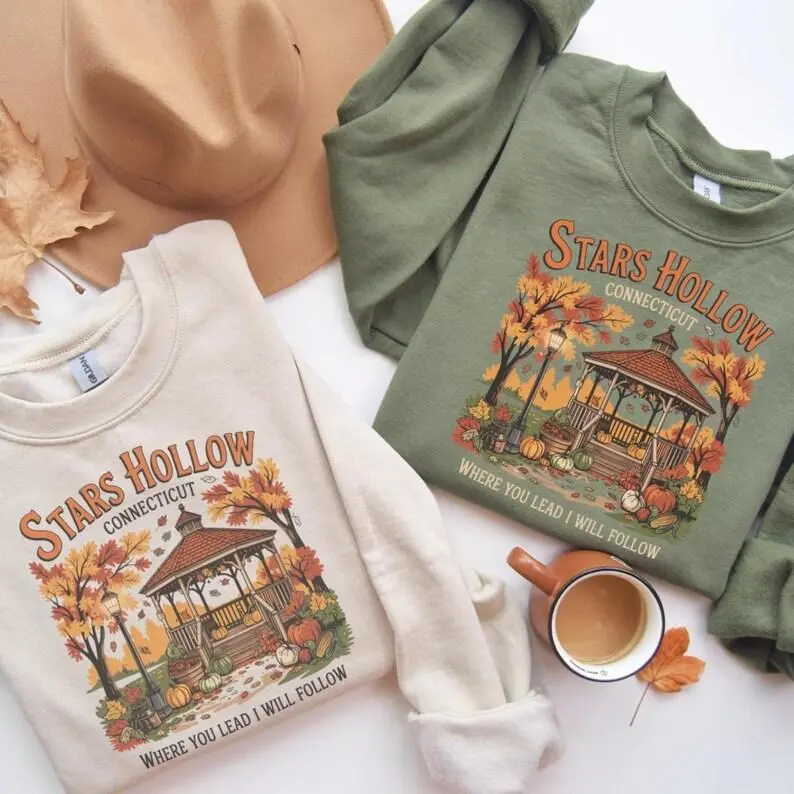 Stars Hollow Sweatshirt, Stars Hollow Where You Lead I Will Follow Shirt, Vintage Style Lukes Diner Sweatshirt, Annual Autumn Festival, Women's Long Sleeve Sweater