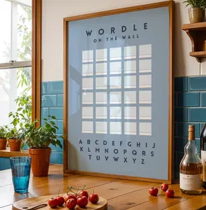 [UNFRAMED POSTER] Wordle on the Wall Blue (Digital Print Only) - Cool Interactive Decor - Playable Wall Art for an Airbnb, Playroom, Office - Aesthetic Poster