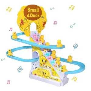 Small Ducks Climbing Toys, Electric Ducks Chasing Race Track Game Set with Nine Ducks, Playful Roller Coaster Toy with Led Flashing Lights & Music