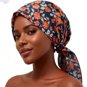 Women's Floral Long-Tail Headscarf Turban - Fashion Curved-Brim Flower-Printed Head Wrap Hat, Elegant Windproof Bag Head Headwear, Female Trendy Versatile Accessory for Daily Casual, Outdoor Use