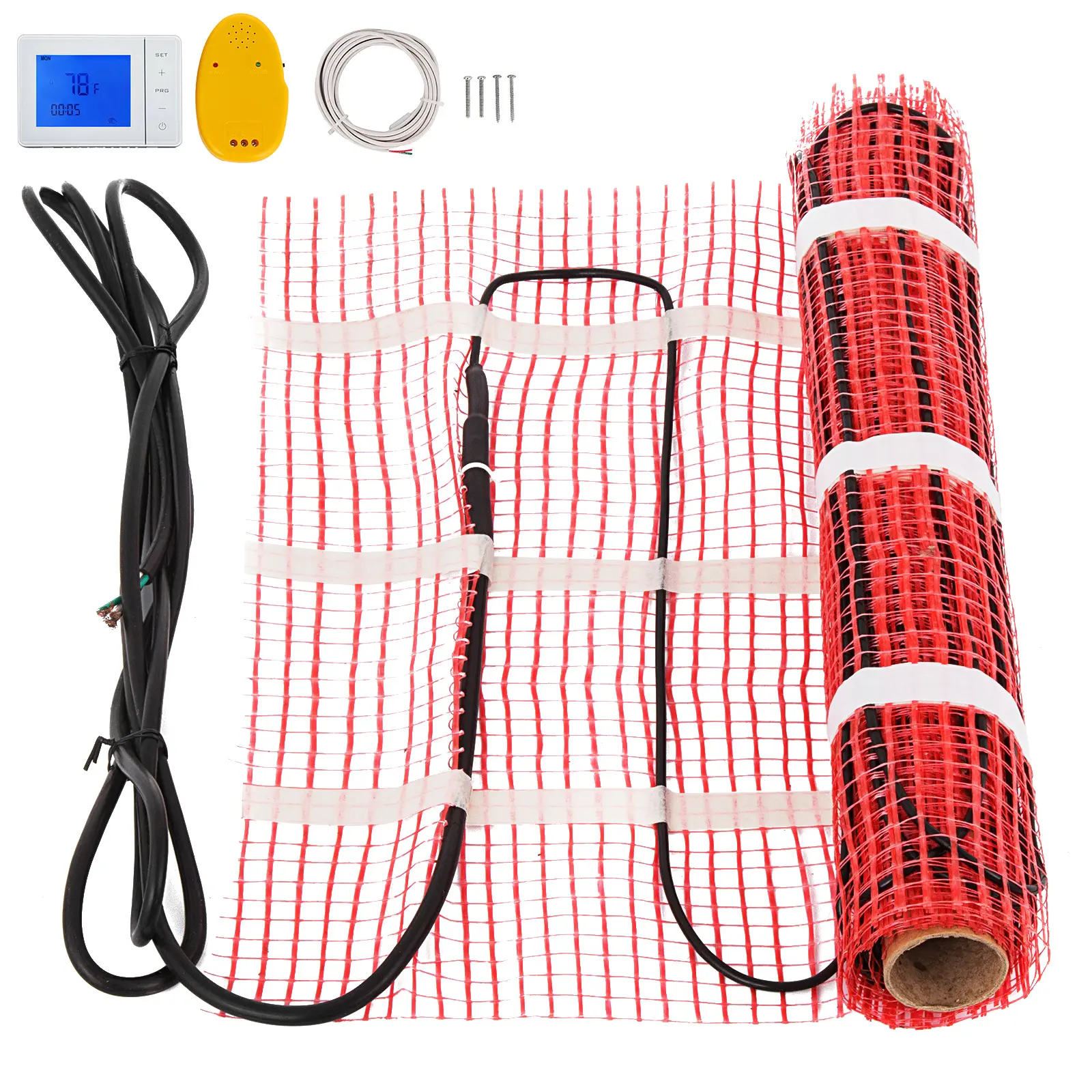 Spring new arrivals 90 Sqft 120V Electric Radiant Floor Heating Mat with Alarmer and Programmable Floor Sensing Thermostat Self-Adhesive Mesh Underfloor Heat Warming Systems Mats Kit