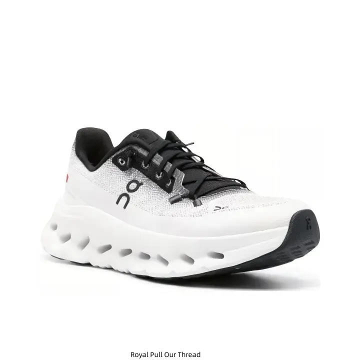 Gradient White Black Mesh Chunky Running Sneakers, Hollow Shock-Absorbing Midsole, Breathable Non-slip Casual Athletic Shoes for Workout, Walking and Daily Street Outfits Unisex